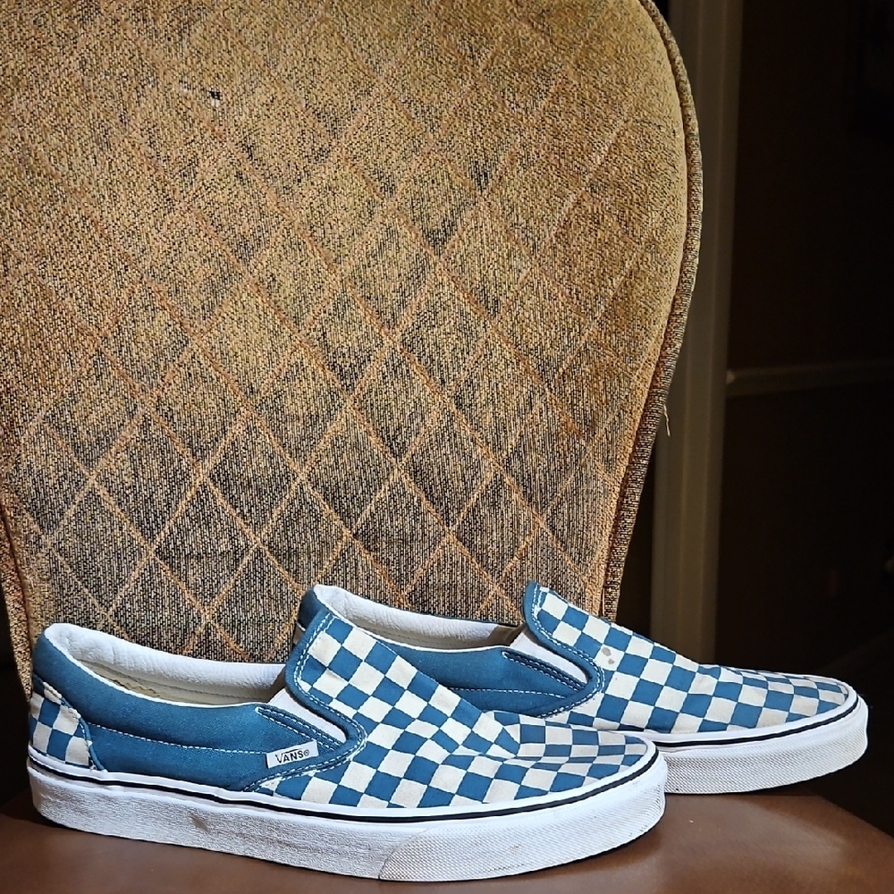 Vans Classic Slip-On Checkerboard Sneakers Shoes Blue White